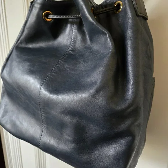 A. Bellucci Blue Leather Drawstring Bag - Picture 8 of 16